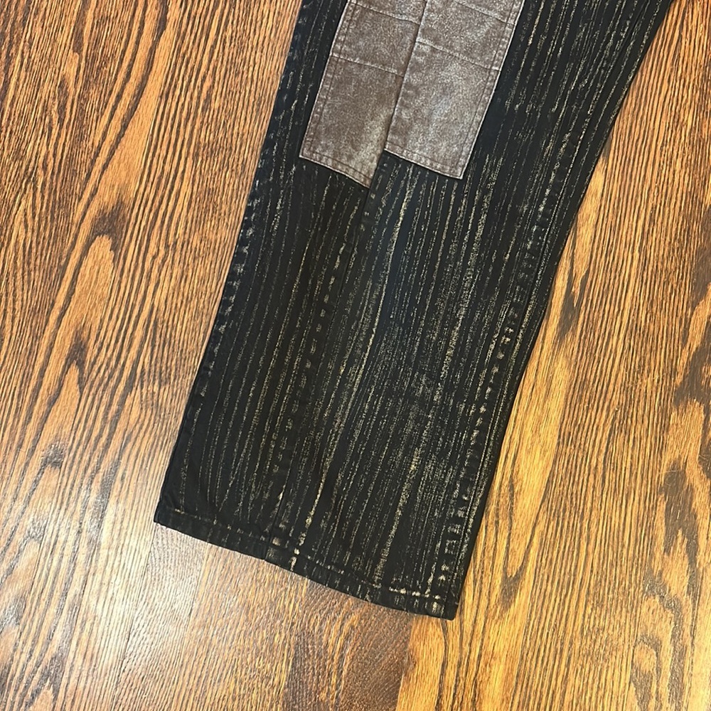 Men's Black Pinstripe Jeans with Gray Knee Patches - Picture 4 of 11